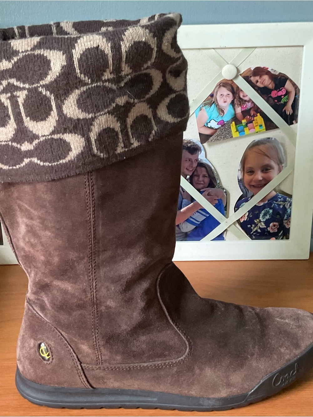 Coach Kids Brown Suede Boot with Logo Cuff - Picture 3 of 6